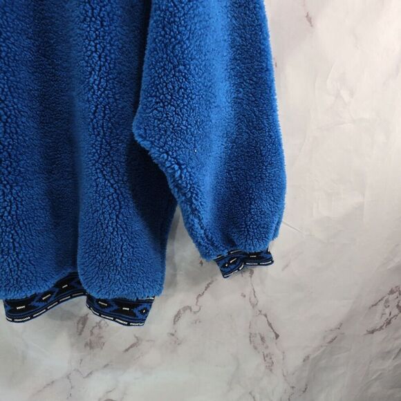 Vintage Sweater Mens Large Blue Black Crew 90s 80s Teddy Sherpa Fuzzy Faux - Picture 4 of 12